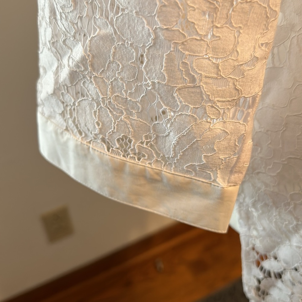 Tyler Boe White Sheer Floral Lace Popover Splitneck Tunic/BathingSuit Cover Med. - Picture 5 of 9